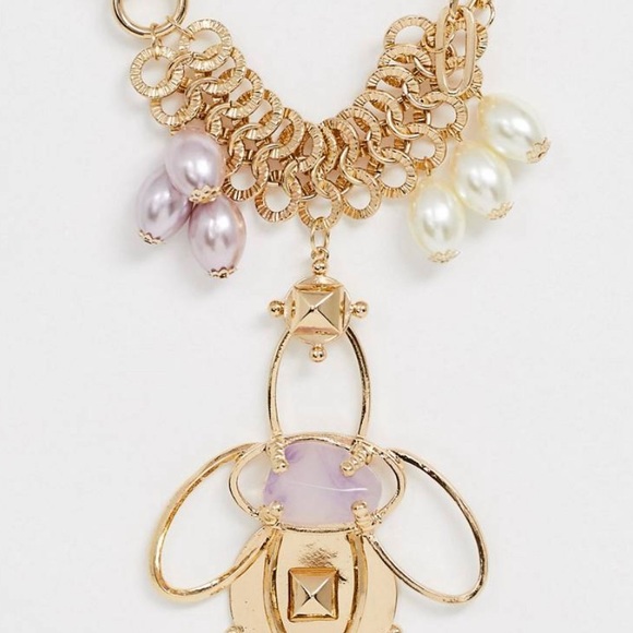 Oversized Abstract Statement Amethyst Necklace - Picture 6 of 7